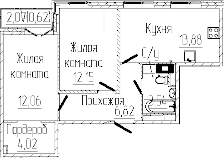 2-комнатная квартира 53.09 м², 6/8 эт., ЖК «SERTOLOVO PARK»